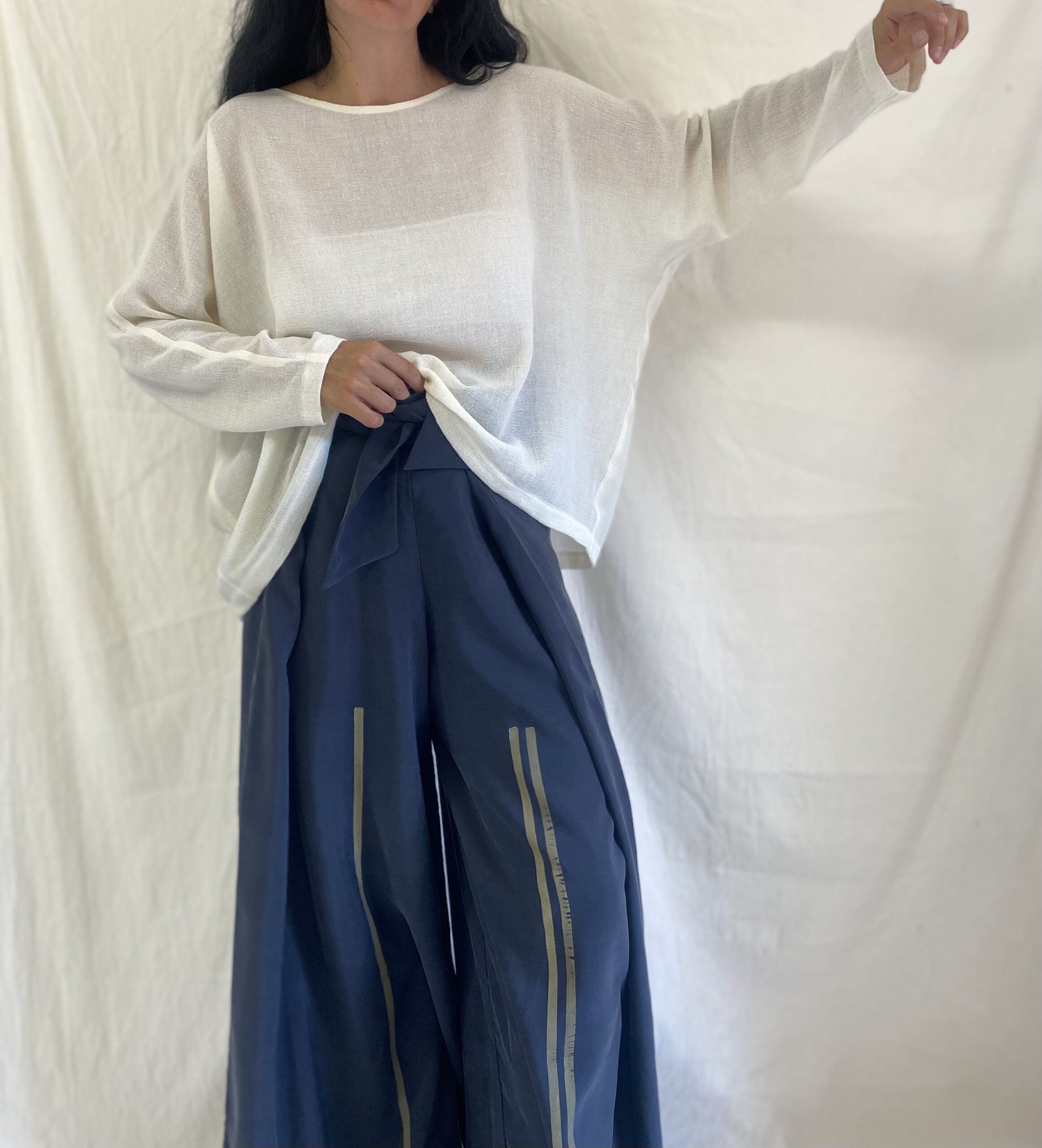 Blusa pipistrello in garza burro